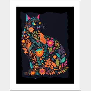 Fancy And Fine Flowered Cat Garden Design Posters and Art